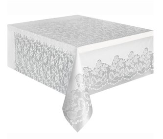 Plastový ubrus s krajkovým vzorem – bílý 137 × 274 cm Plastový ubrus s krajkovým vzorem – bílý 137 × 274 cm