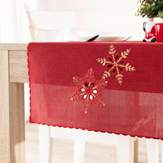 Vánoční ubrus - běhoun na stůl SNOWFLAKES červená 40x140 cm Mybesthome
