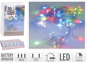 ŁAŃCUCH LED 20L MULTI 2M WEWNĘTRZNE TIMER NA BATERIE