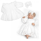Sukničkobody s volánkem + čelenka Laura, dl. rukáv, Madeira, 2D sada, bílé, vel. 68; 68 (3-6m)