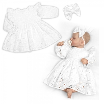 Sukničkobody s volánkem + čelenka Laura, dl. rukáv, Madeira, 2D sada, bílé, vel. 68; 68 (3-6m)