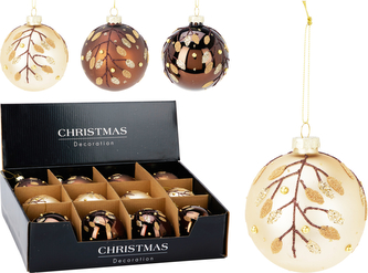 BOMBKA ŚWIĄTECZNA SZKLANA 8CM 3 RODZAJE