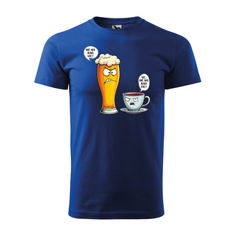 Tričko s potiskem Mě má rád víc - pivo vs. káva: modré M