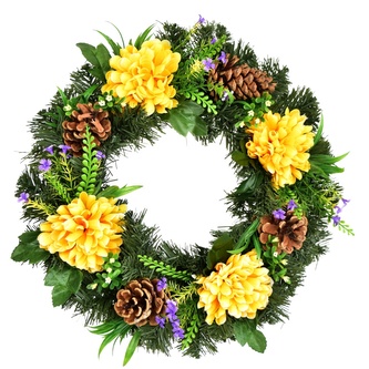 Dušičkový věnec se žlutými chryzantémami Ø35 cm
