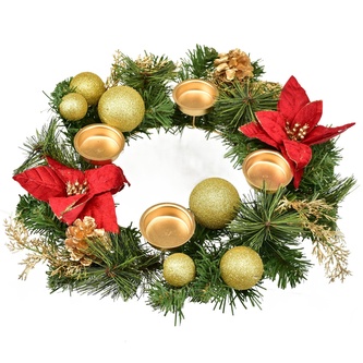 Adventní svícen zlatý s ponsetií Ø33 cm