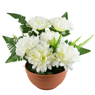 Dušičková miska s krémovými chryzantémami a kapradím 25 x 24 cm