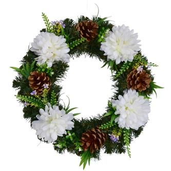 Dušičkový věnec s bílými chryzantémami Ø35 cm
