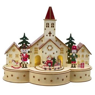 Dřevěná vesnička s vláčkem 21x30 cm