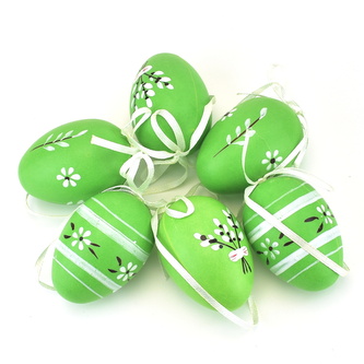 Velikonoční vajíčka malovaná, zelená, 6 ks, 6x4 cm