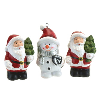 Postavičky z keramiky, 2 ks Santa a 1 ks sněhulák