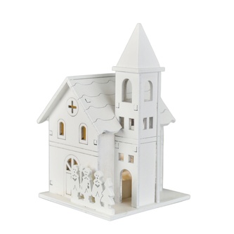 Dřevěný kostelík bílý s LED 13x8 cm