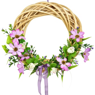 Letní proutěný věneček se světle fialovými krásenkami Ø25 cm