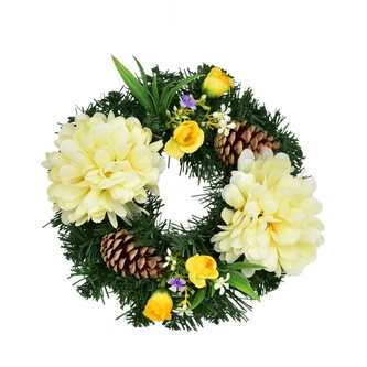 Podzimní věneček se sv. žlutými chryzantémami Ø20 cm