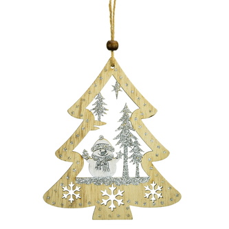 Závěsný stromek se sněhulákem 14x12 cm