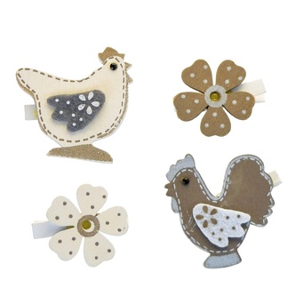 Kolíčky slepičky a květiny 4 ks