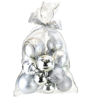 Vánoční koule v sáčku, assort, stříbrné, 14 ks