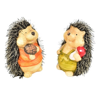 Ježci s houbičkou a se  šiškou keramický 2 ks set, 13 cm