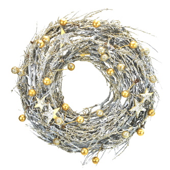 Věnec proutěný se zlatými kuličkami Ø26 cm