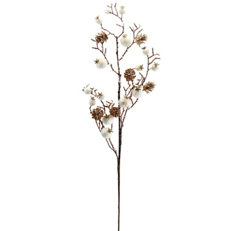 Větvička s bílými šípky a šištičkami 65 cm