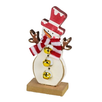 Sněhulák dřevěný s rolničkami 16 cm