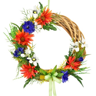 Letní proutěný věneček s oranžovými kopretinami Ø25 cm