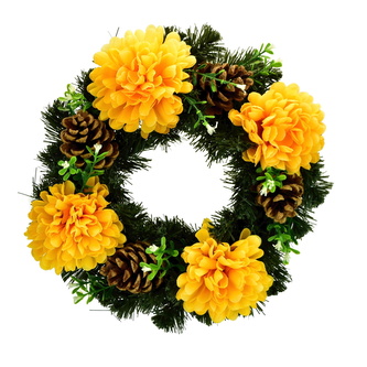 Dušičkový věnec se žlutými chryzantémami Ø30 cm