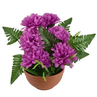 Dušičková miska s fialovými chryzantémami a kapradím 25 x 24 cm