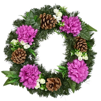 Dušičkový věnec s fialovými chryzantémami  Ø35 cm