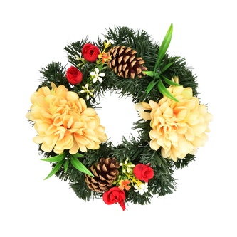 Věneček podzimní se světle oranžovými chryzantémami Ø20 cm