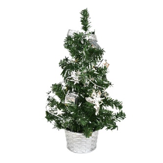 Stromeček zdobený stříbrný 25 cm