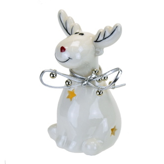 Keramický sob s LED osvětlením a mašličkou 11,5 cm