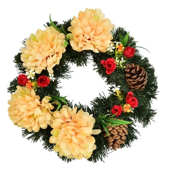 Podzimní věnec se sv. oranžovými chryzantémami Ø30 cm
