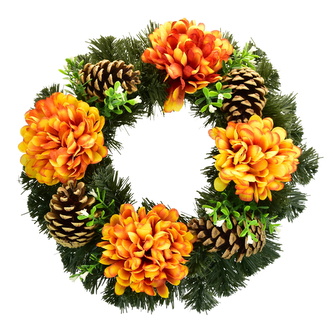 Dušičkový věnec s oranžovými chryzantémami Ø30 cm