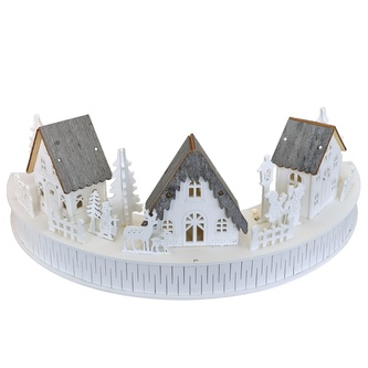 Dřevěná vesnička 3 domečky LED 14x40 cm