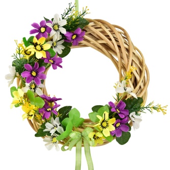 Letní proutěný věneček s lučními květy fialový Ø25 cm