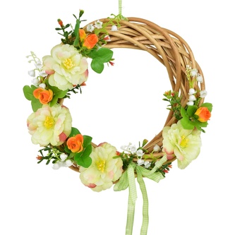 Proutěný věneček se žlutou kamélií Ø25 cm