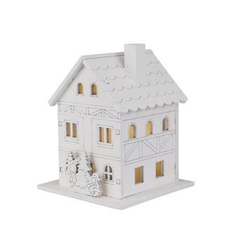 Dřevěný domeček bílý s LED 10x8 cm