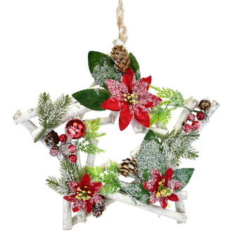 Hvězda s červenými ponsetiemi 30 cm