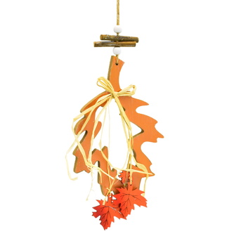 Závěs dřevěný list oranžový