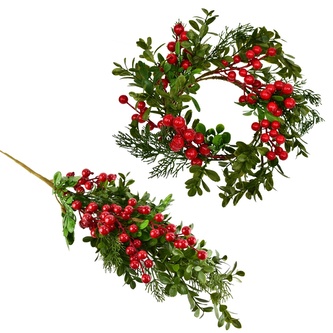 Věnec a větev zdobený borůvčím a bezinkami Ø30/70 cm