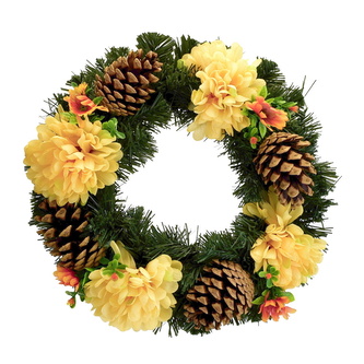 Dušičkový věnec se sv. žlutými chryzantémami Ø30 cm