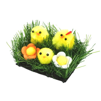 Kuřátka v trávě s kytičkami