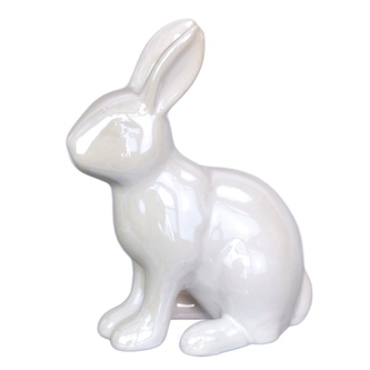 Zajíc keramický perleťově bílý 13x10 cm