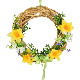 Proutěný věneček se žlutými narcisky Ø25 cm