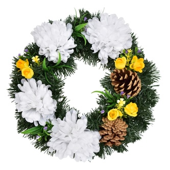 Podzimní věnec s bílými chryzantémami Ø30 cm