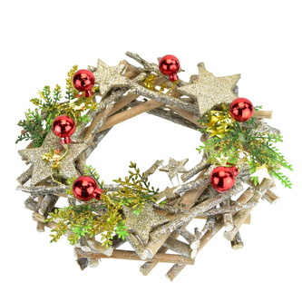 Věnec ratanový s hvězdami šampaň Ø22 cm