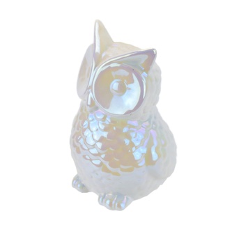 Sova keramická, bílá perleť, 14x10 cm