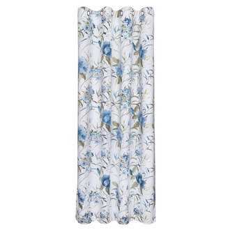 Záclona s kroužky, potisk květin - modro-zelená, 245 mm, 145 mm