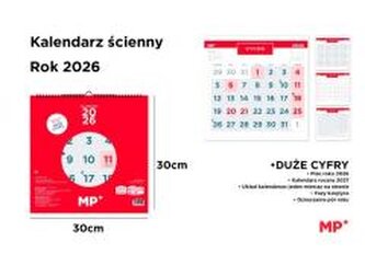 Kalendarz 2026 ścienny 30x30cm czerwony