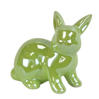 Keramický zajíček perleťově zelený 7,4 cm